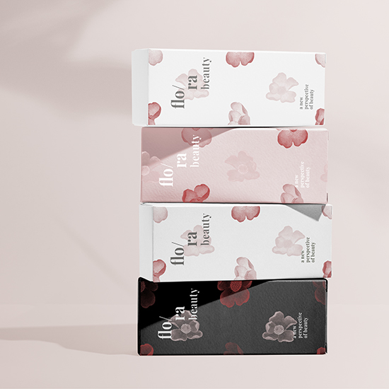 Beauty product packaging with floral pattern set, remix from artworks by Zhang Ruoai